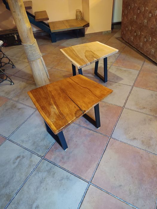 Masa cafea stejar cu picioare metalice reglabile