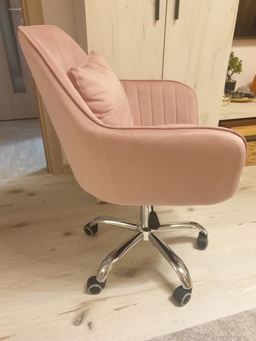 Scaun birou catifea roz pudra