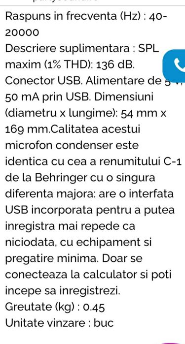 Microfon usb Behringer c1U