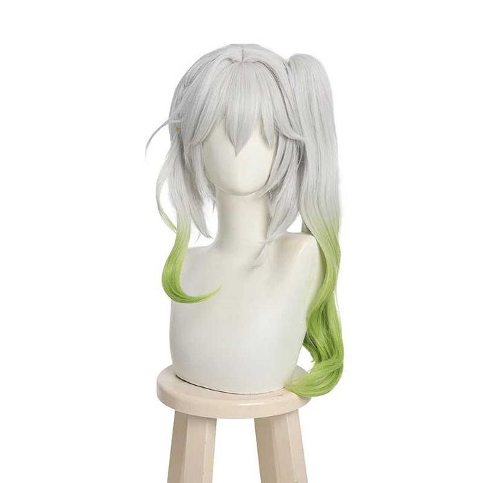 Аниме косплей бяла перука Nahida Genshin Impact с подвижна опашка