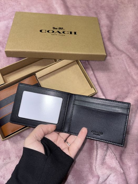 Portofel Coach și portcard set la cutie Maro Crem Bej Negru  Nou new