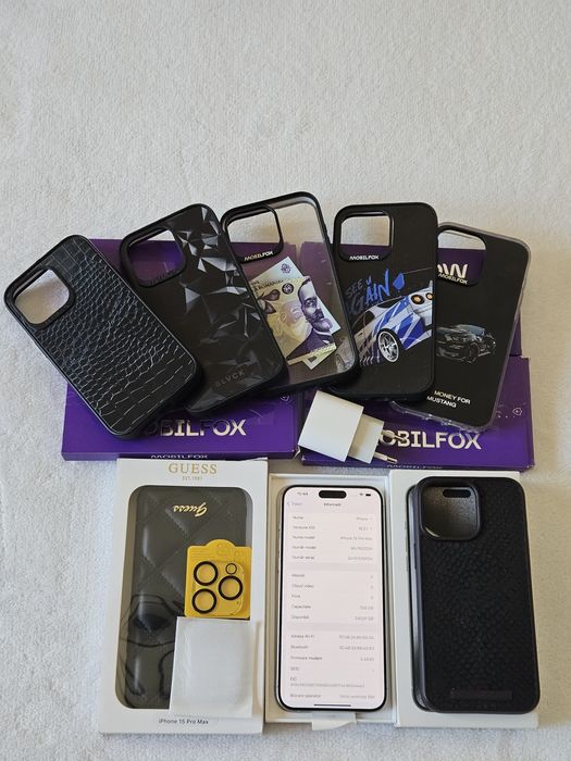 Vând 15 pro max 256GB Silver, stare impecabilă Full box