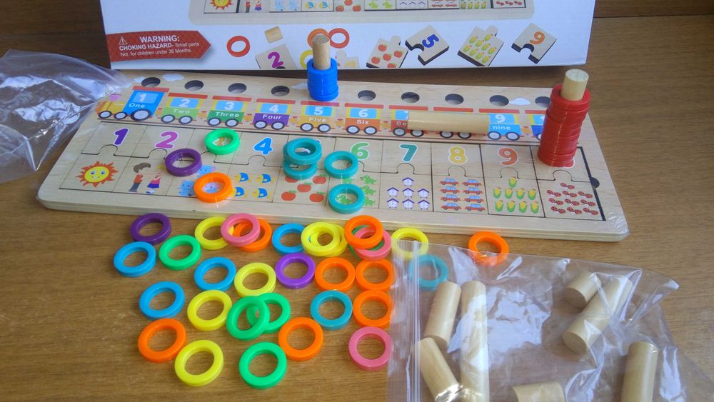 3в1 Образователно-занимателна дървена игра за броене, редене и смятане