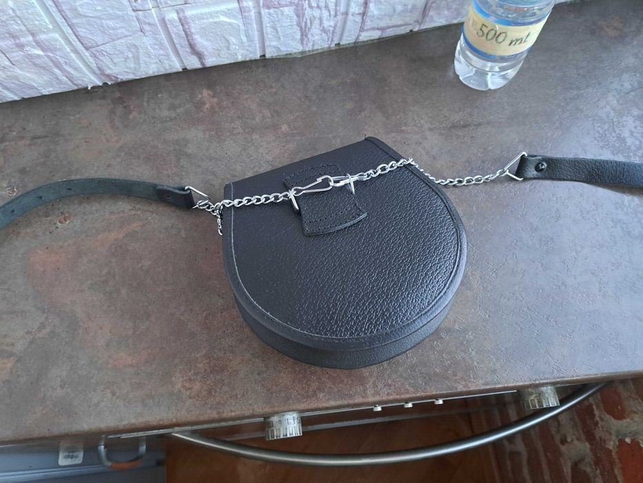 дамска чанта за кръста,малка черна кожена чантичка-Нова естествена кож