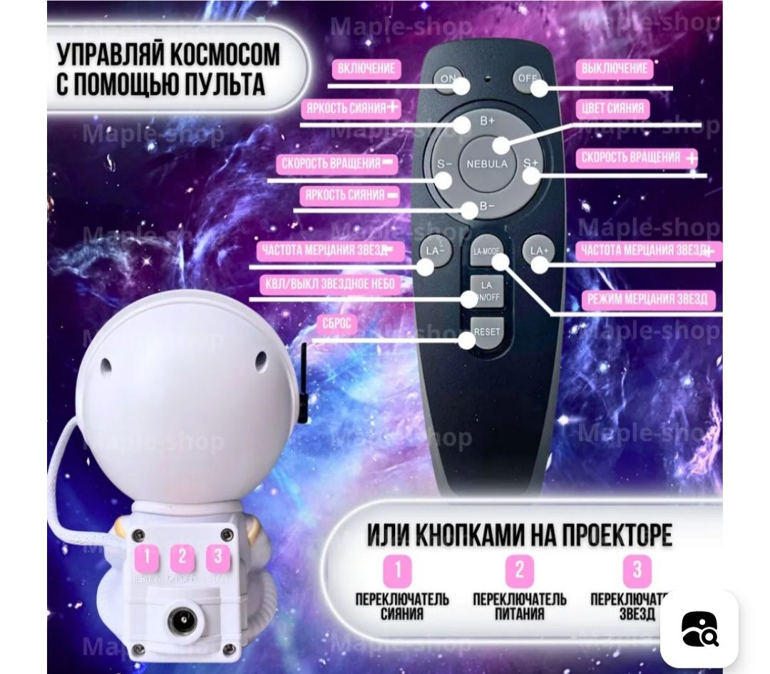 Проектор ночник звездное небо Космонавт / детский ночник проектор