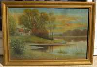 Tablou Peisaj de vara pe lac pictura ulei 43x61cm