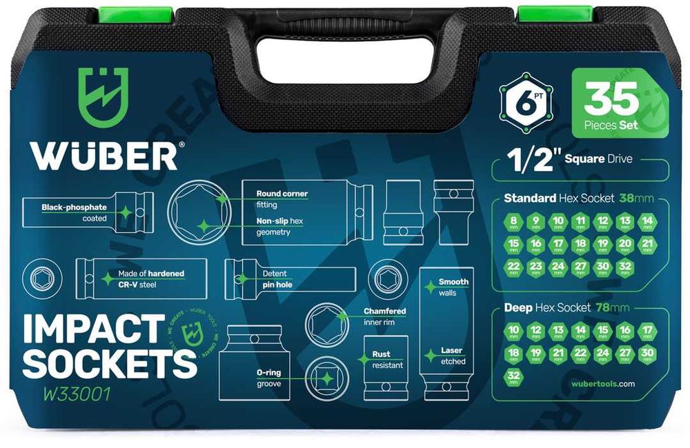 Set chei tubulare impact 1/2” Wuber, 35 piese