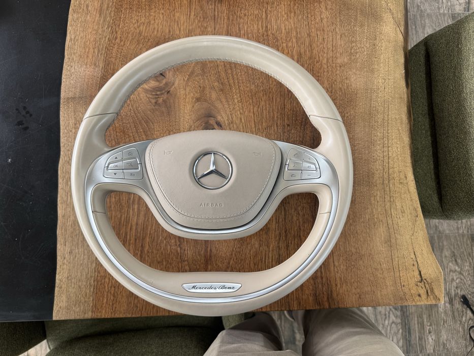 Оригинален бежов кожен волан за Mercedes S class W222 с AIRBAG