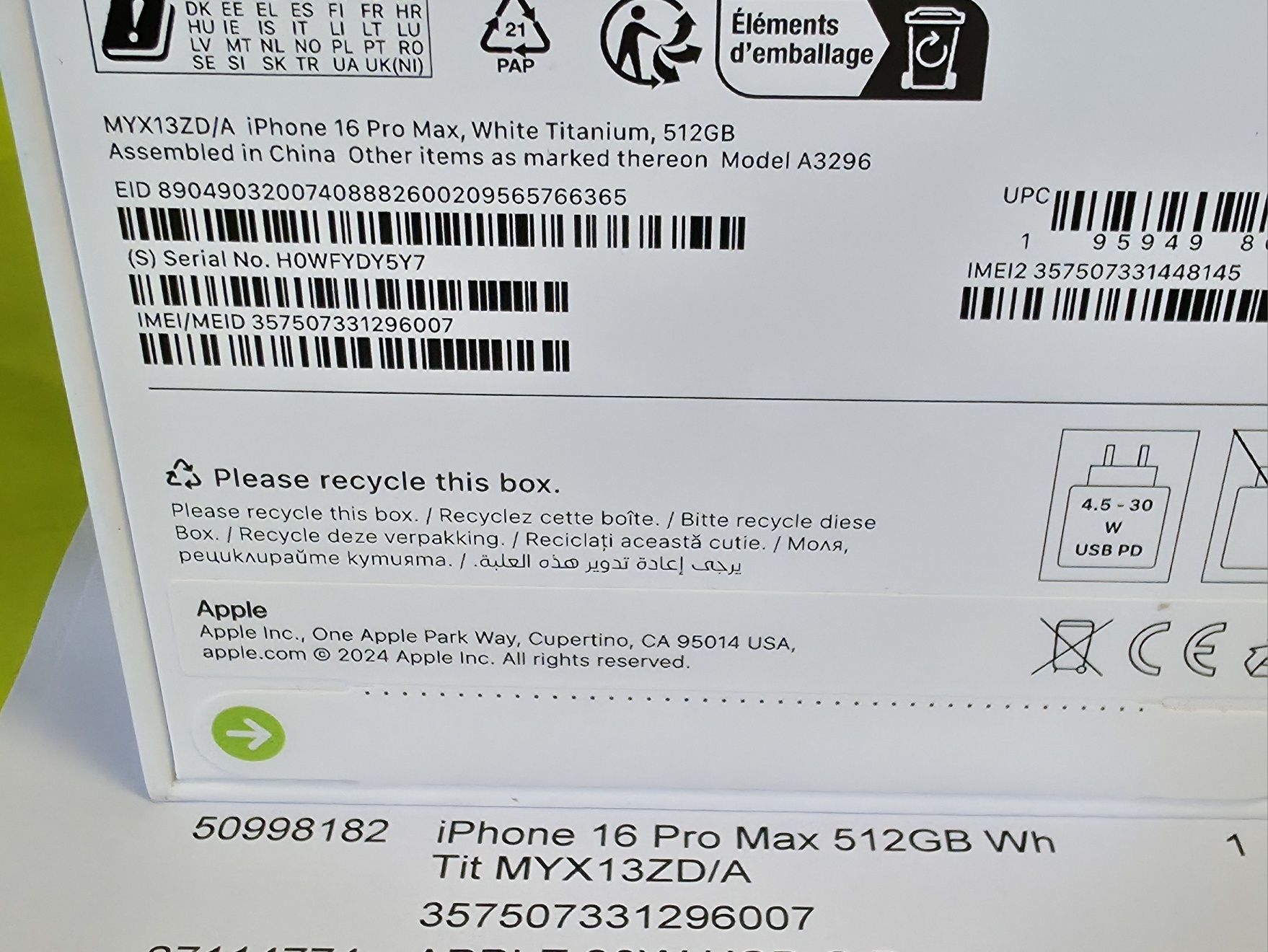 ***ЗАПЕЧАТАН 512GB iPhone 16 Pro Max Гаранция от Yettel до 2028г. Whit