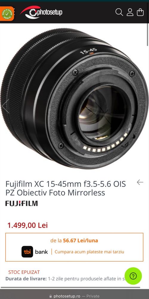 Lentila. Obiectiv Fujifilm XC X 15-45 mm F/3.5 OIS PZ. Fujinon