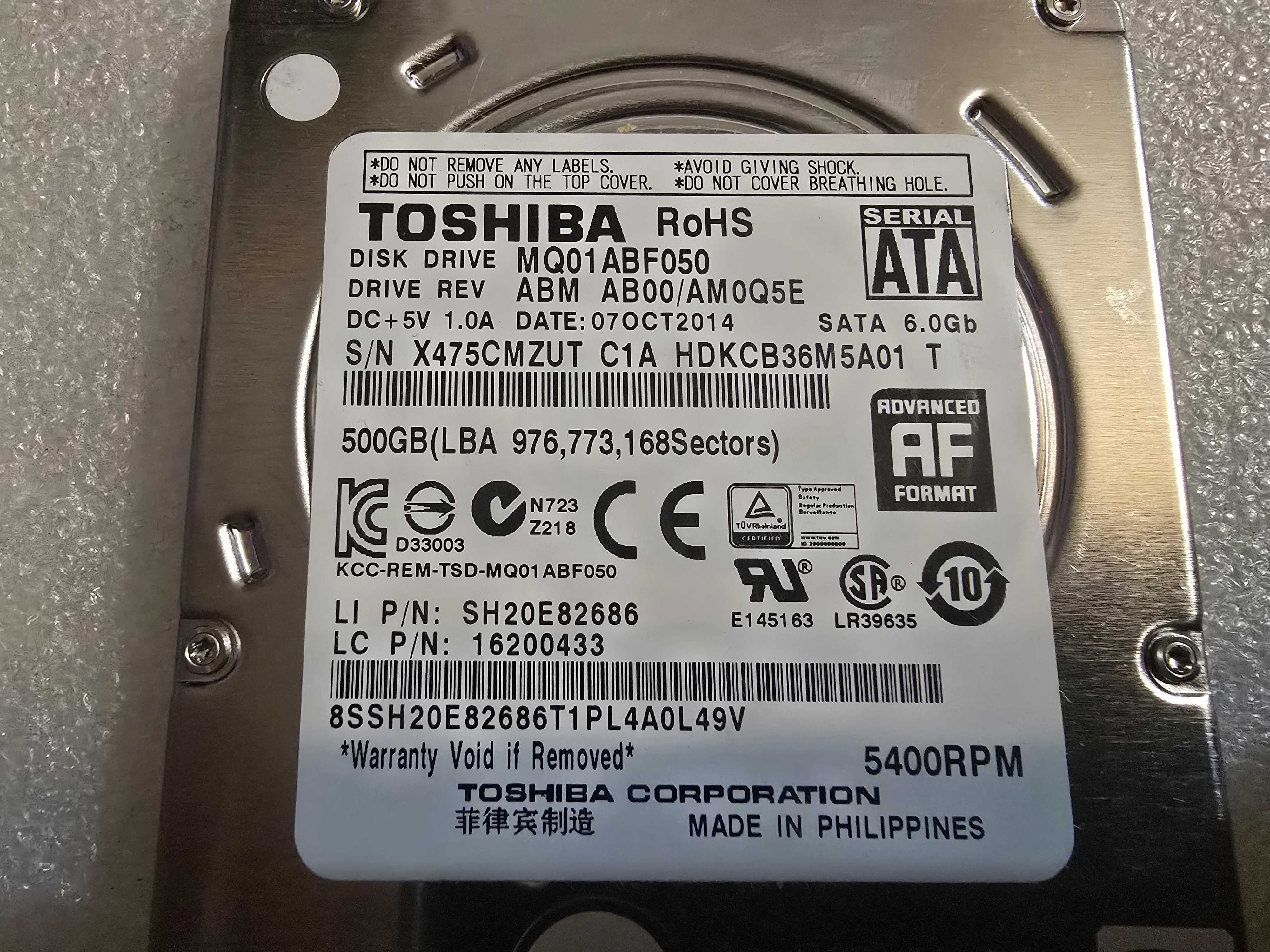Hard Disk Laptop Toshiba MQ01ABF050, 500GB, 5400 rpm, 8MB, SATA 3