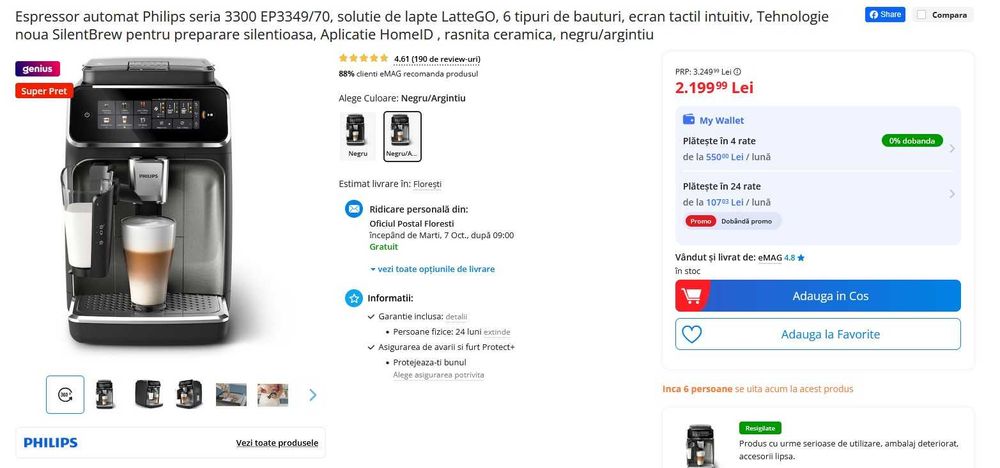 Espressor automat Philips seria 3300 EP3349/70 - Sigilat + Garnatie