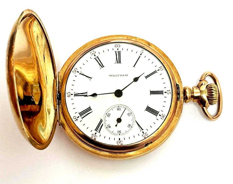 Ceas de buzunar Waltham, placat cu aur, 3 capace, 1907 SUA