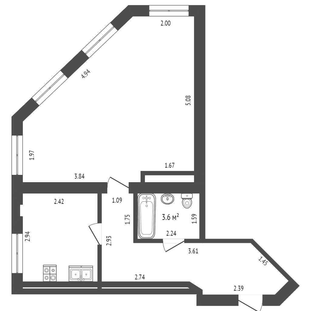 Yu 1 комн 44м2 переделанная в 2х, Сергели-6А  Ипотека
