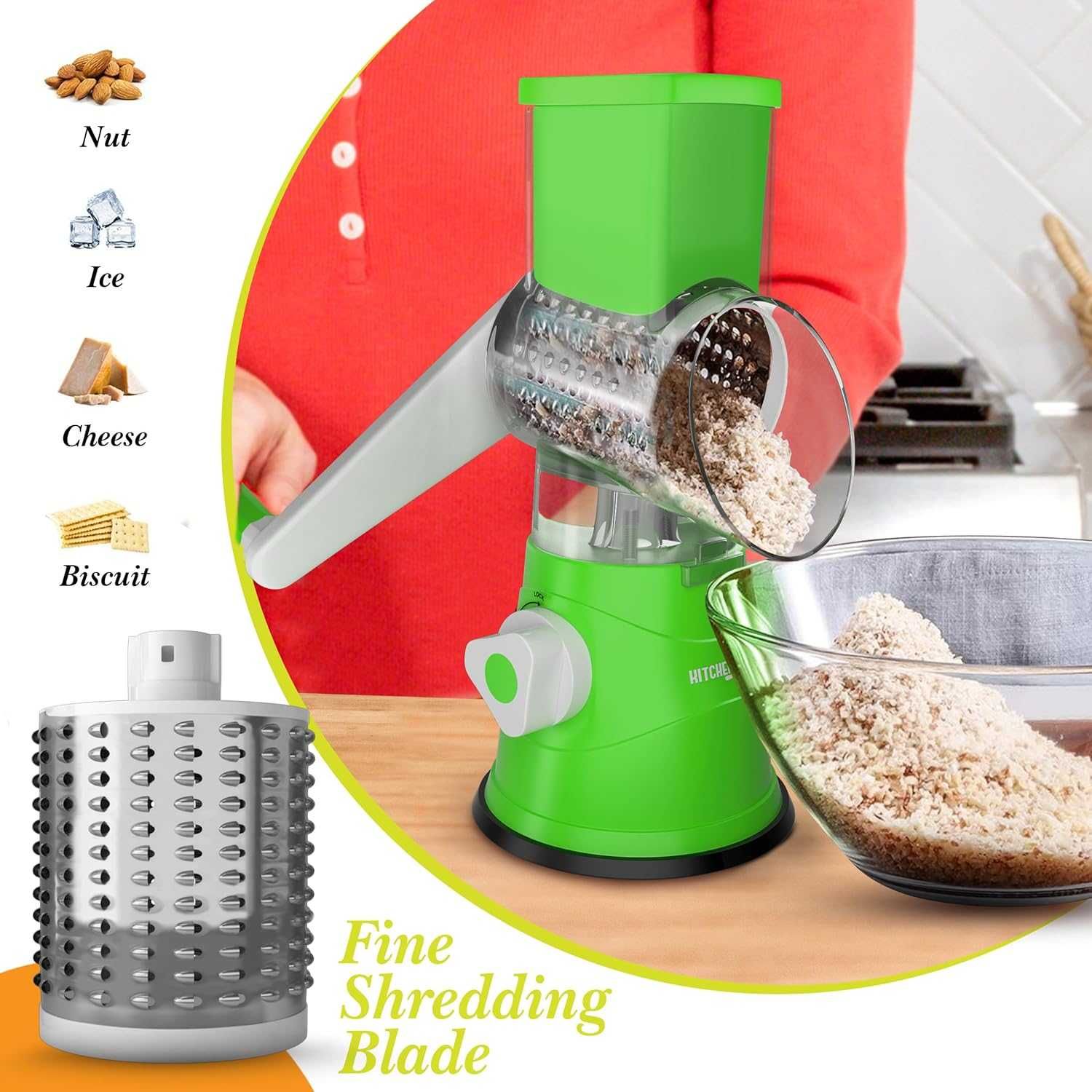 Feliator manual 3-in-1 cu manivela si 3 lame interschimbabile din inox
