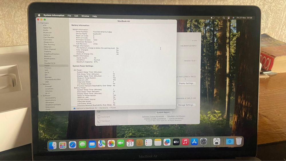 Macbook Air 2020 8/256 42 sikl   97%yomkost