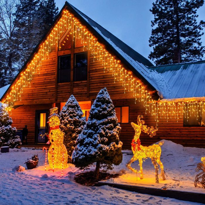 Външни коледни лампички лед завеса 4м х 30-50 супер гъста с гръм ефект