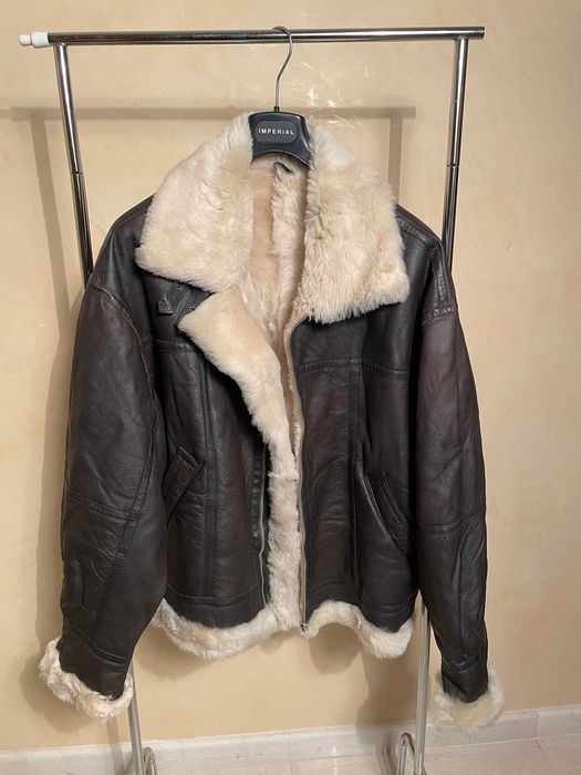 Cojoc maro vintage pentru barbati piele si blana Shearling premium
