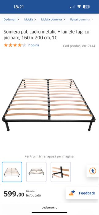 Somira pat noua 160/200 cu picioare