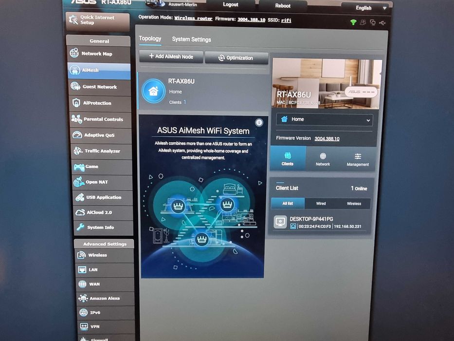 Router asus rt-ax86u wifi 6 with latest custom firmware asuswrt merlin