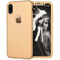 Husa GloMax FullBody Gold pentru Apple iPhone XS cu folie de sticla in