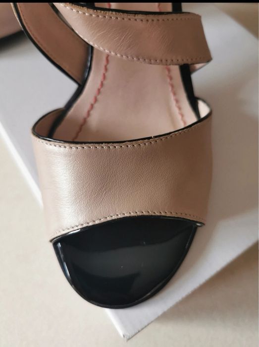 Sandale GIULIO crem /bej/ nude + negru piele naturala