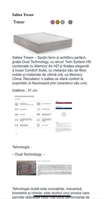 DORELANO SALTEA TRESOR 160x200 MEDIUM arc dublu impachetat individuala