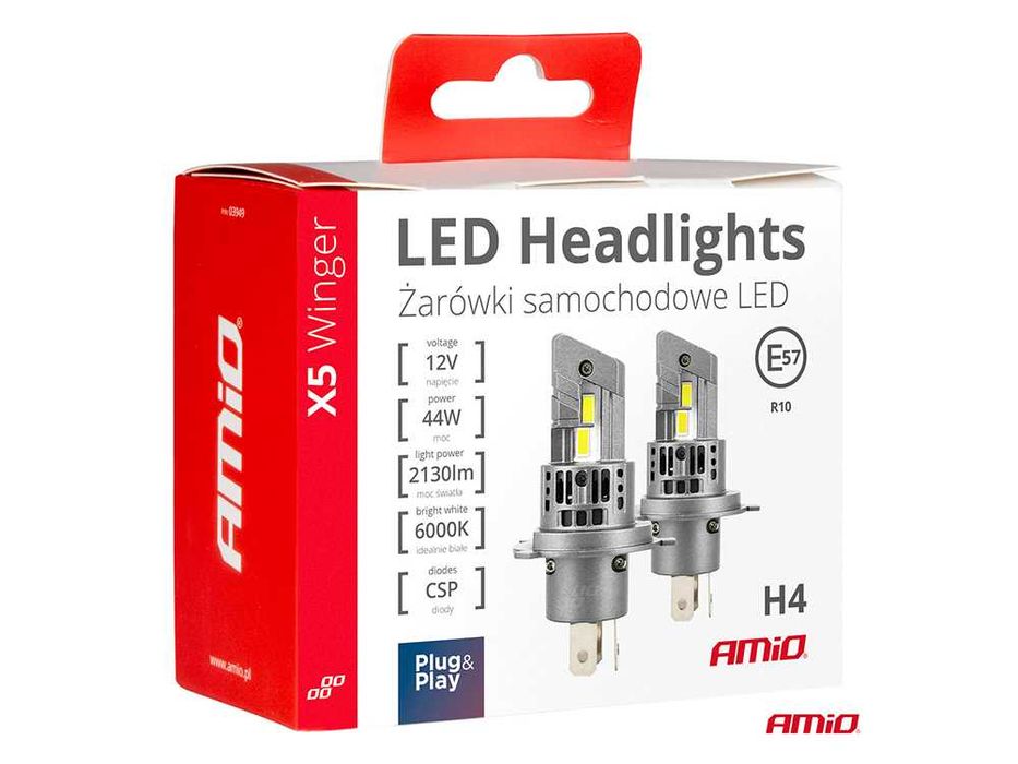 Крушки AMIO X5 серия Winger H4/Х4 LED 6000K 44W Canbus