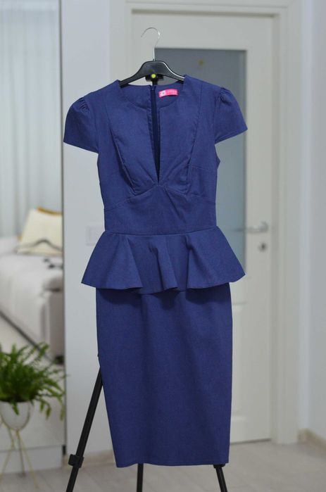 Rochie eleganta cu peplum, bleumarin, XS