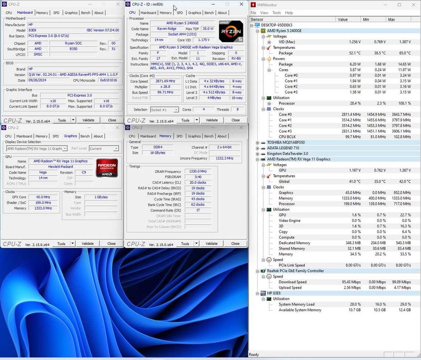 HP 705 G4 SFF AMD Ryzen 5 2400G Radeon Vega11 8GB RAM DDR4 256GB SSD