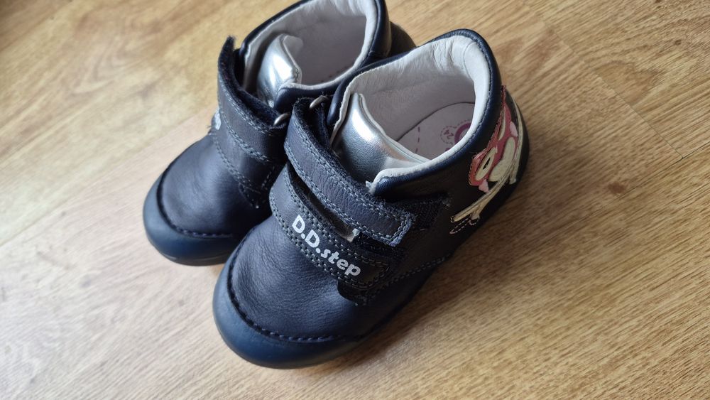 Pantofi copii, piele naturala, talpa fosforescenta, bleumarin, bufnita