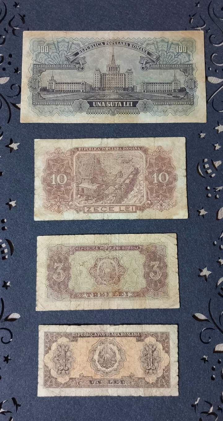 Vând banconte 1,3,10,100 lei an 1952