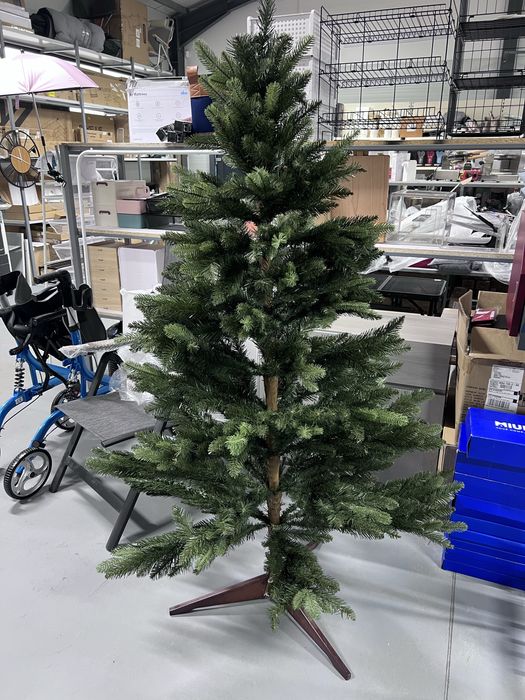 Brad artificial premium 180 cm suport de lemn natural