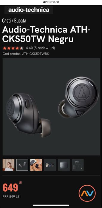 Casti in ear Audio-Technica ATH-CKS50TW Negru