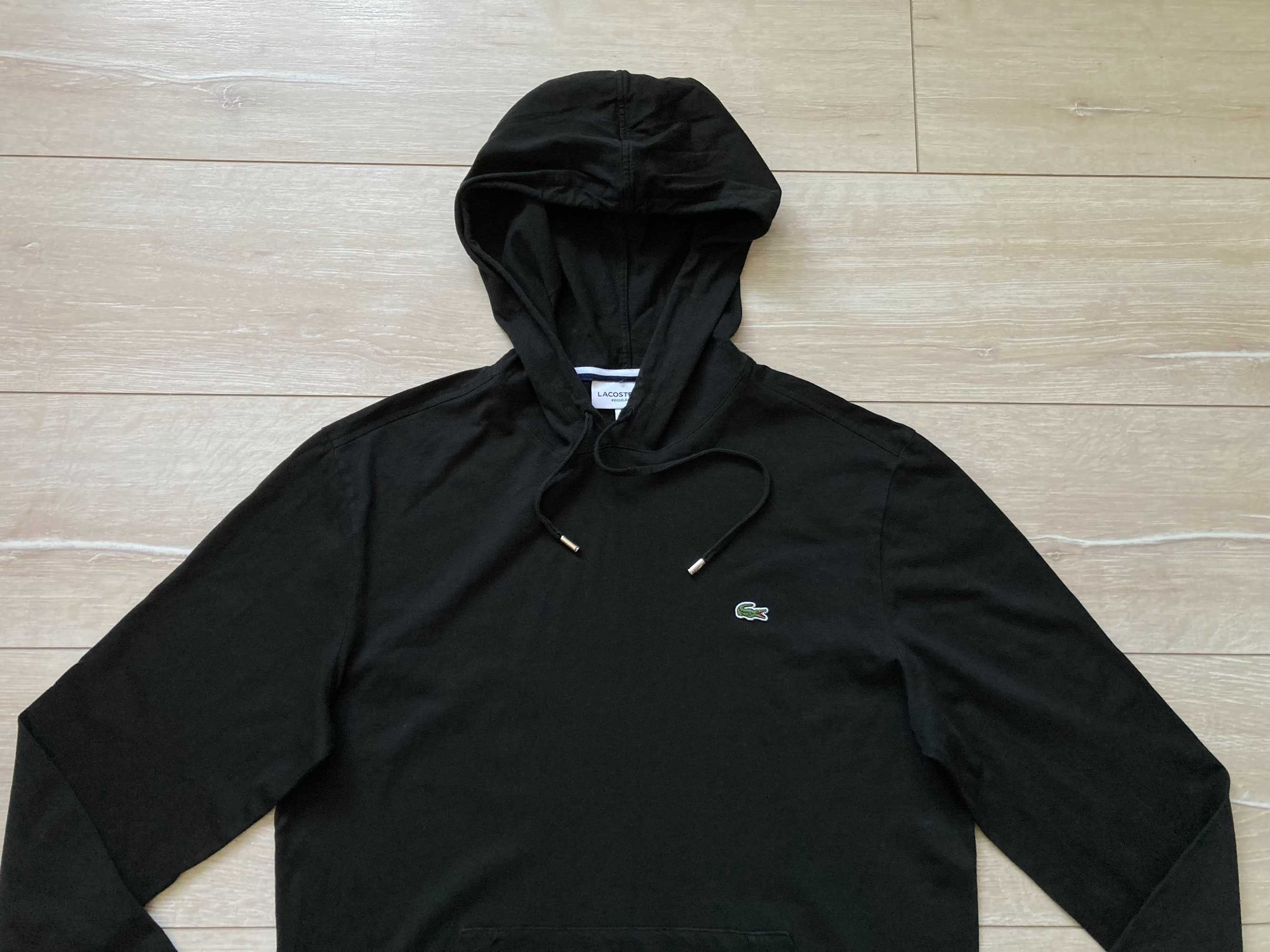 Lacoste тънка черна блуза фланела с качулка суитчър суичър размер М