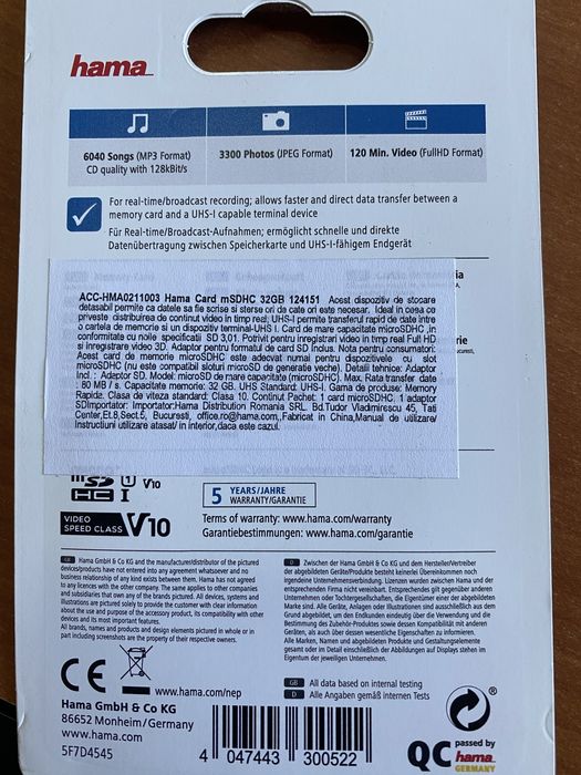 Card Hama micro SDHC 32GB si adaptor