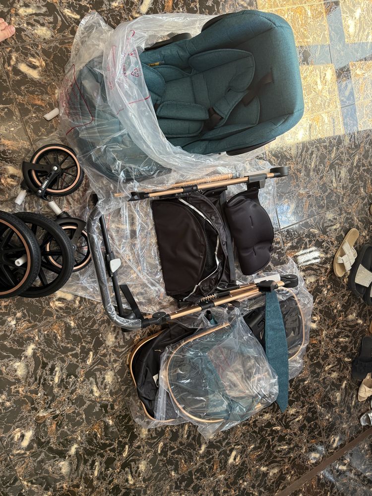 Carucior 3 in 1, L-Sun, reversibil, cu suspensii, cu scoica