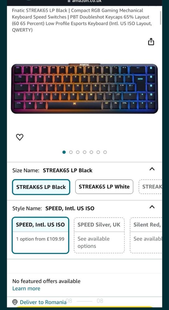 Tastatura Fnatic STREAK65 LP Black | Compact RGB Gaming Noua Sigilata
