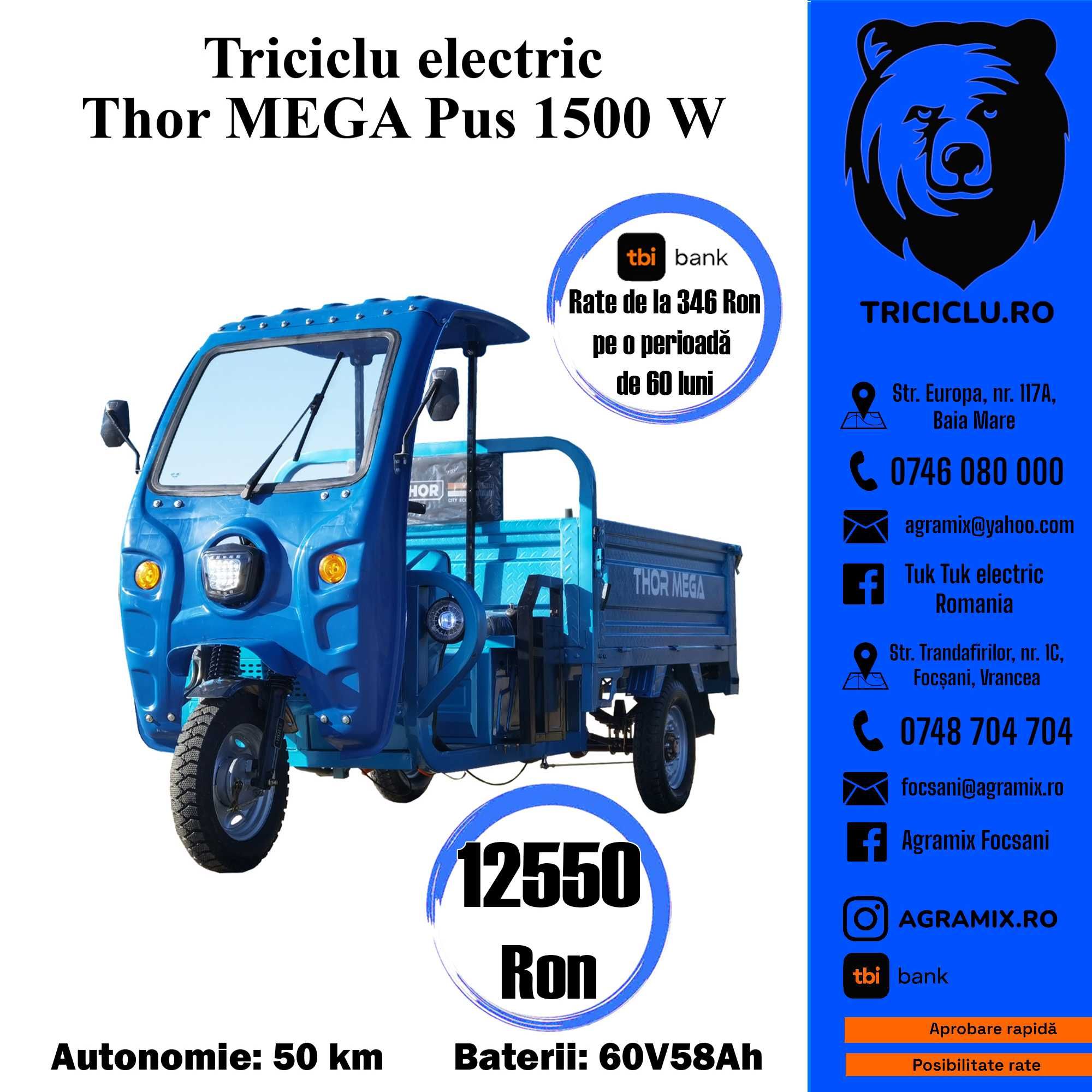 Triciclu Thor MEGA 1500W electric 1000kg nou Agramix