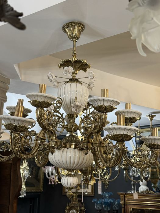 Candelabru bronz masiv - portelan