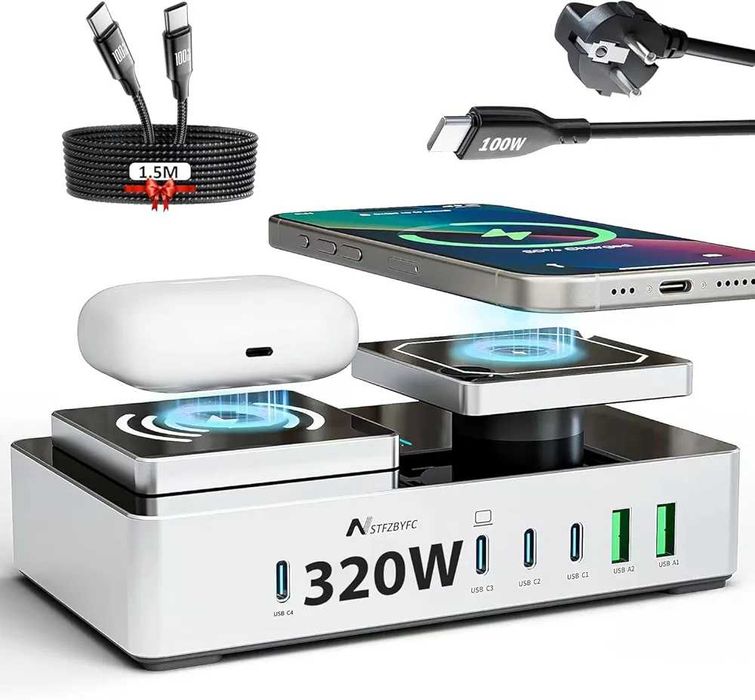 Statie de incarcare 320W 8 in 1 cu 2 incarcari wireless