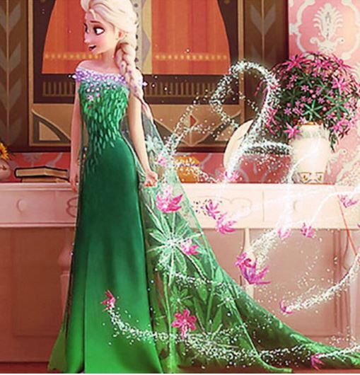 Rochita Craciunita, Rochie petrecere Elsa Frozen verde 4, 5 ani