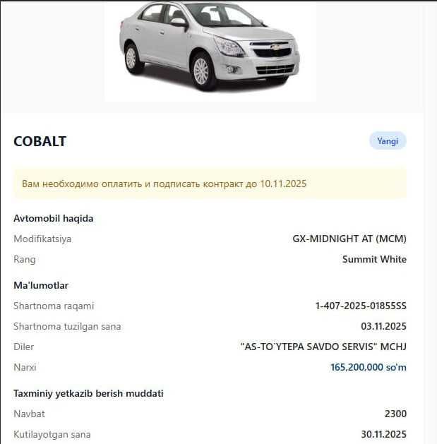 Cobalt Avtomabili Sotiladi