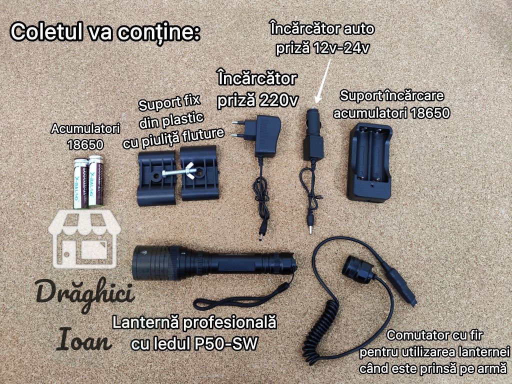 CREE P50 VANATOR ! Kit vanatoare cu lanterna profesionala pt arma
