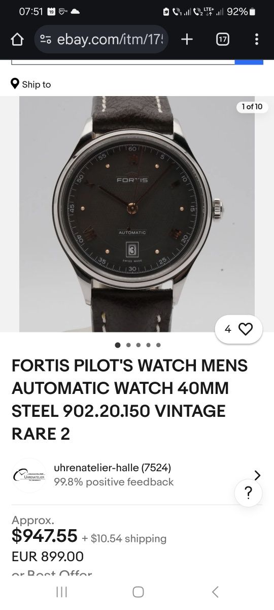Vând ceas Fortis Pilot automatic