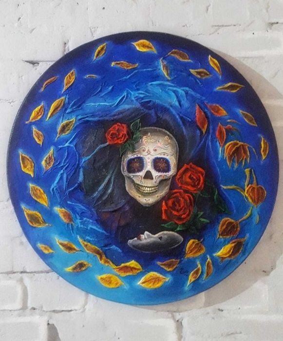 фактурная, объемная картина "Santa  Muertе" 
акрил, массив.