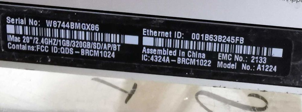 Computer core2duo Apple Imac 20 inch - EMC 2133 A1224