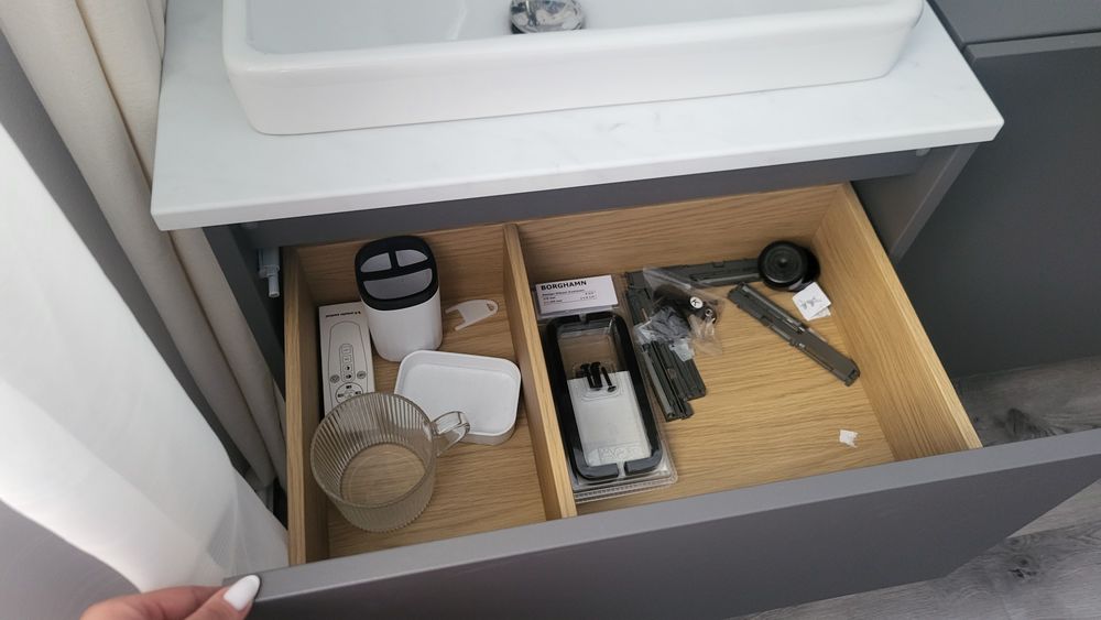 Masca lavoar+sertare/lavoar/baterie gri inchis/alba marmura