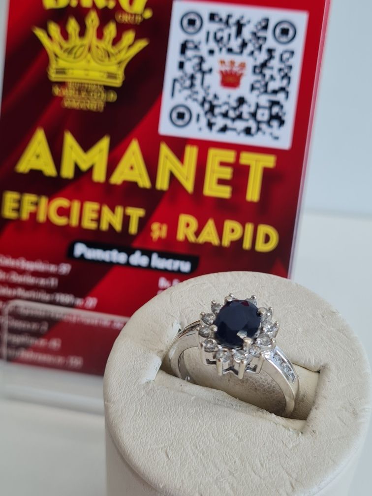 Inel din aur de 14k cu briliante si safir Amanet BKG