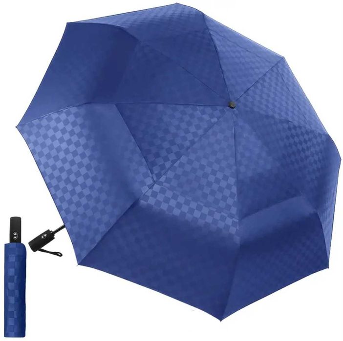 D122см голям автоматичен чадър с клапа за вятър, компактен сгънат 35см